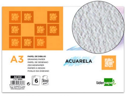 Papel aguarela liderpapel din a3 300 gr embalagem de 6 folhas , Liderpapel , 48181 , 8423473481817